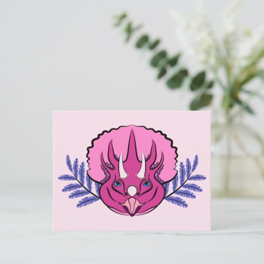 Triceratops Pretty Pink Dinosaur Postkarte (Stehend Vorderseite)