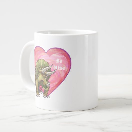 Triceratops Rote Rose Herz Jumbo-Tasse (Vorderseite Links)