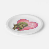 Triceratops Rote Rose Herz Pappteller (Schrägansicht)