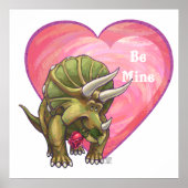 Triceratops Rote Rose Herz Poster (Vorne)