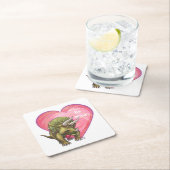 Triceratops Rote Rose Herz Rechteckiger Pappuntersetzer (Vor Ort)