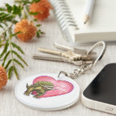 Triceratops Rote Rose Herz Schlüsselanhänger (Vorderseite rechts)