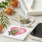 Triceratops Rote Rose Herz Schlüsselanhänger (Vorderseite rechts)