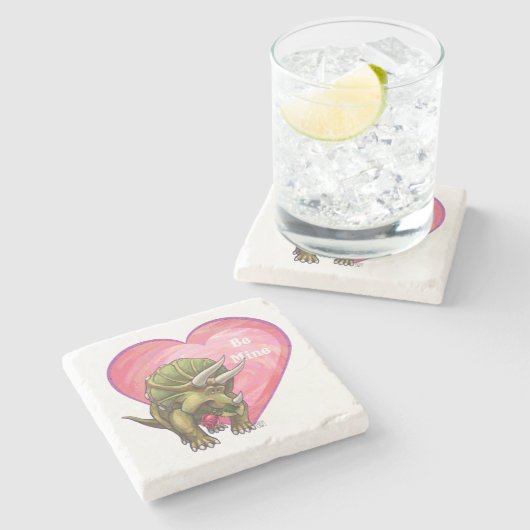 Triceratops Rote Rose Herz Steinuntersetzer (Seitenansicht)