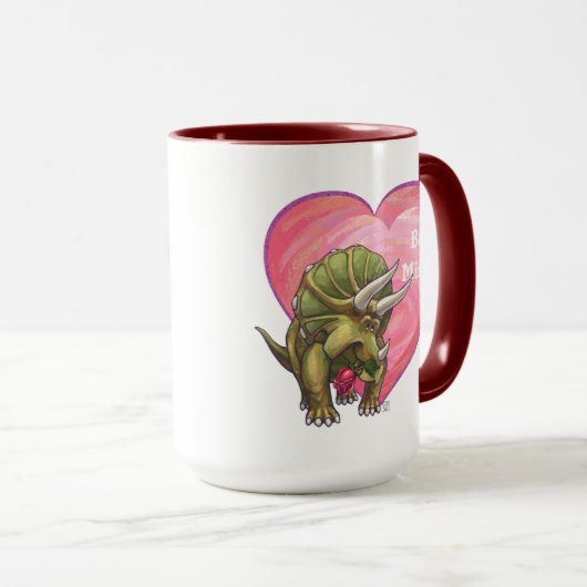 Triceratops Rote Rose Herz Tasse (VorderseiteRechts)
