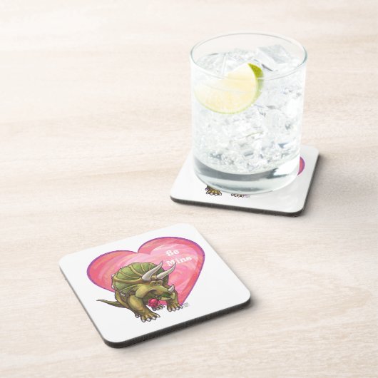 Triceratops Rote Rose Herz Untersetzer (Rechte Seite)