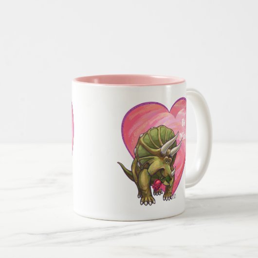 Triceratops Rote Rose Herz Zweifarbige Tasse (VorderseiteRechts)