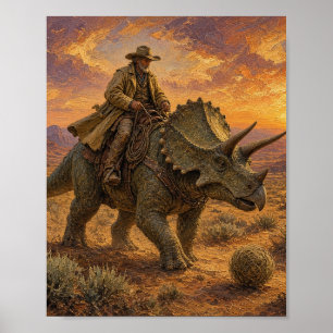 Triceratops Trail Boss Cowboy Western Ölmalerei Poster