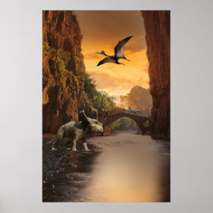 Triceratops, Velociraptor und Pterodactyl Poster