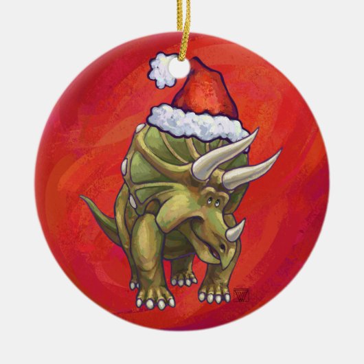 Triceratops-Weihnachten auf Rot Keramik Ornament (Vorne)