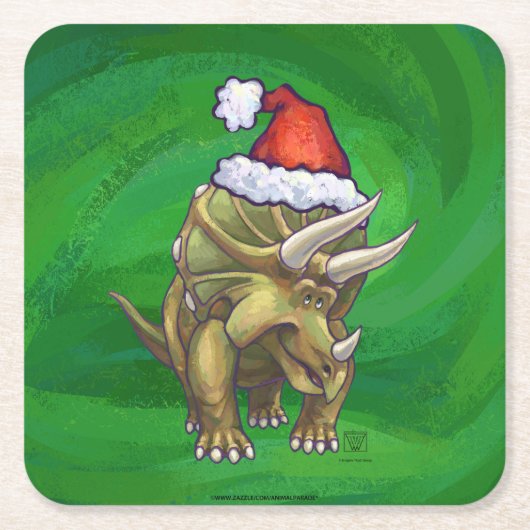 Tricerops Christmas Green Rechteckiger Pappuntersetzer (Vorderseite)