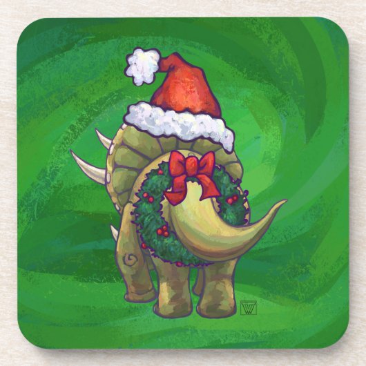 Tricerops Christmas Green Untersetzer (Vorderseite)