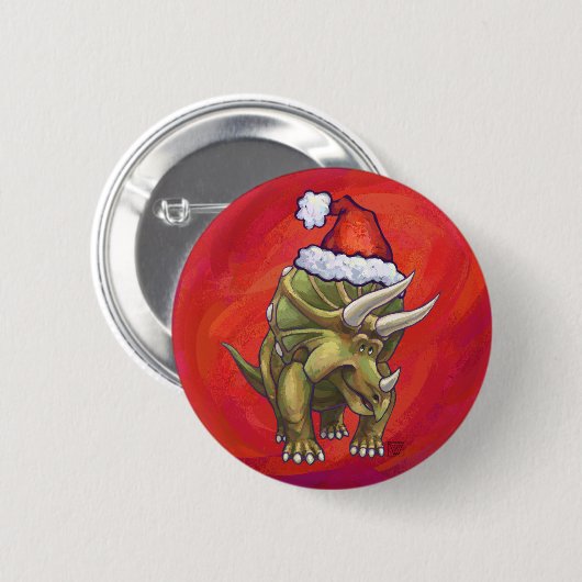 Tricerops Weihnachten auf Rot Button (Vorne & Hinten)