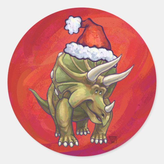 Tricerops Weihnachten auf Rot Runder Aufkleber (Vorderseite)