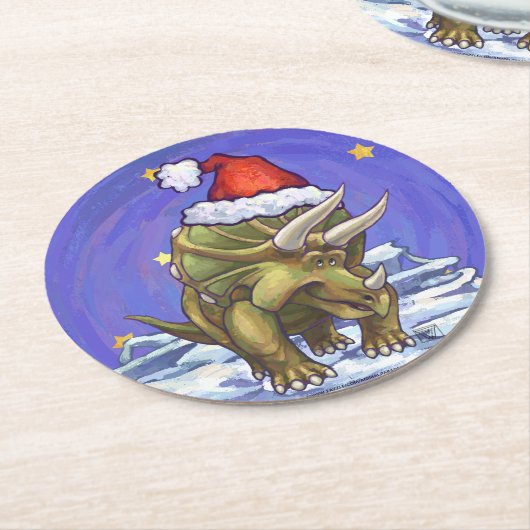 Tricerops Weihnachten Runder Pappuntersetzer (Angewinkelt)