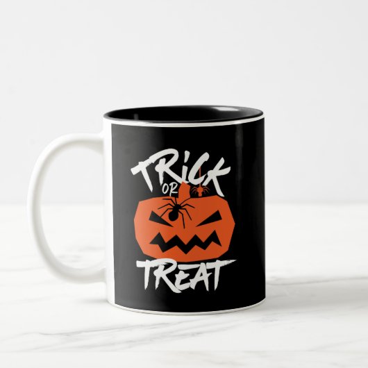 Trick O Leckerei Kürbislaterne Funny Halloween Zweifarbige Tasse (Links)
