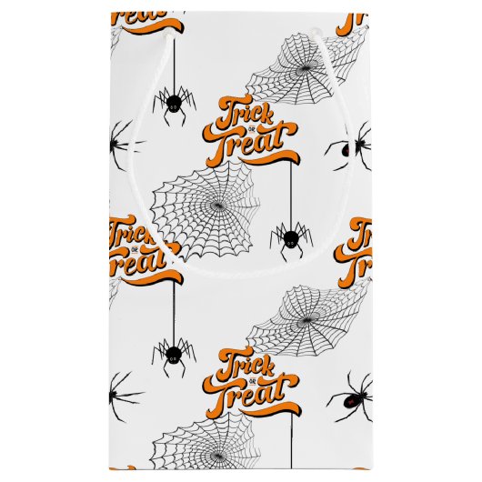 Trick oder Bearbeitung Typografie mit Spinnen Must Kleine Geschenktüte (Rückseite)