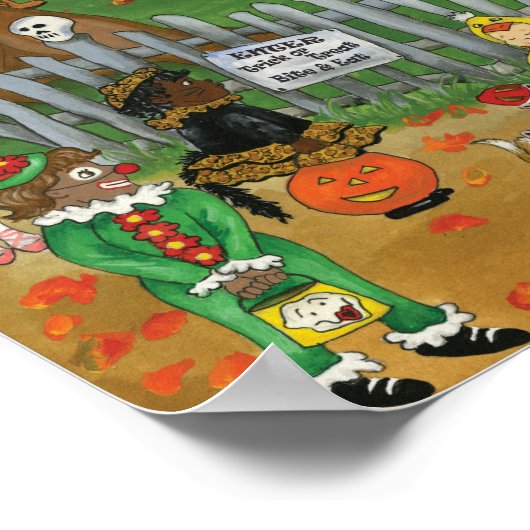 Trick oder behandeln, beißen und essen. Halloween  Poster (Ecke)