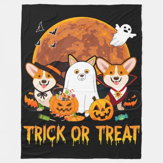 Trick oder behandeln Corgi Halloween Geschenk für  Fleecedecke (Vorderseite)