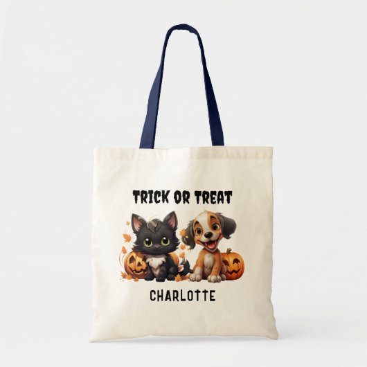 Trick oder behandeln Custom Kitten Puppy Halloween Tragetasche (Vorne)