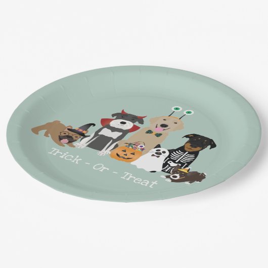 Trick oder behandeln glückliche Halloween-Spooky-P Pappteller (Schrägansicht)