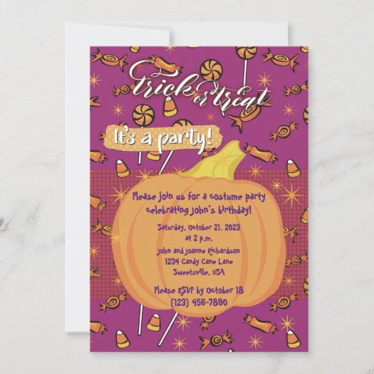 Trick oder Behandeln individuell anpassbarer Pumpk Einladung (Vorderseite)