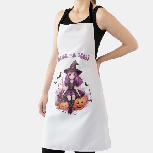 Trick oder behandeln Lila Hexenkürbis und Fledermä Schürze (InSitu)