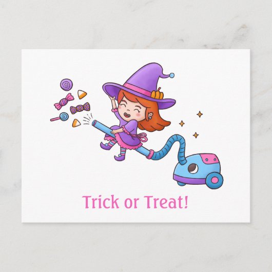 Trick oder Behandeln mit Kleine Hexe auf Vakuum-Re Postkarte (Vorderseite)