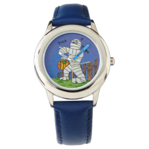 Trick oder behandeln Niedliche Mummy auf Zaun gefa Armbanduhr