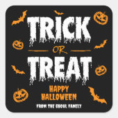 Trick oder behandeln Party dunkel Quadratischer Aufkleber (Vorderseite)