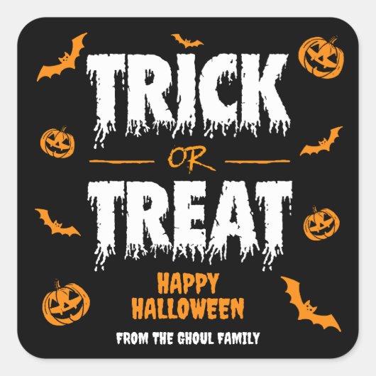 Trick oder behandeln Party dunkel Quadratischer Aufkleber (Vorderseite)
