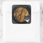 Trick oder behandeln schwarze Katze & Mond Hallowe Quadratischer Aufkleber (Tasche)