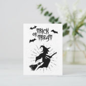 Trick oder behandeln Sie den fliegenden Hexenhallo Postkarte (Stehend Vorderseite)