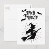 Trick oder behandeln Sie den fliegenden Hexenhallo Postkarte (Vorne/Hinten)