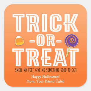 TRICK ODER BEHANDELN SMELL MEIN FEED Halloween-Auf Quadratischer Aufkleber