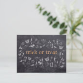 Trick oder behandeln Vintages Chalkboard Halloween Postkarte (Stehend Vorderseite)