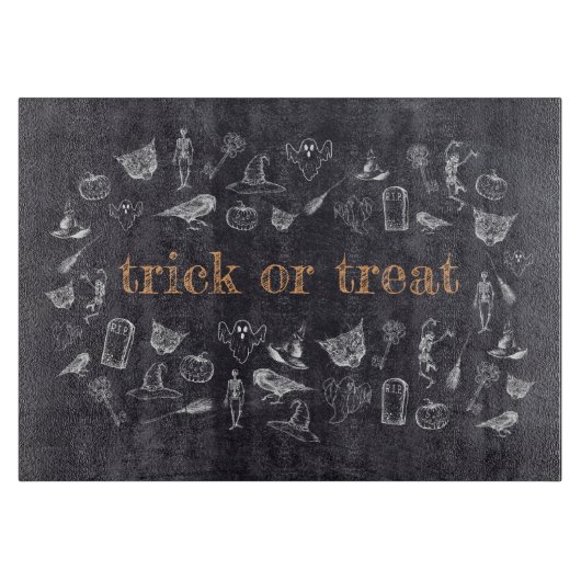 Trick oder behandeln Vintages Chalkboard Halloween Schneidebrett (Vorderseite)