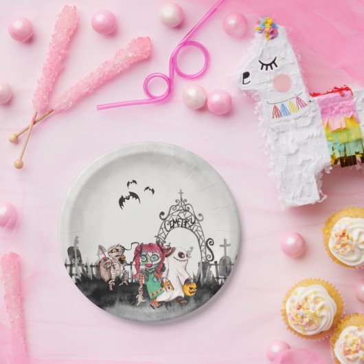 Trick oder behandelnde Halloween-Papierplatte Pappteller (Party)
