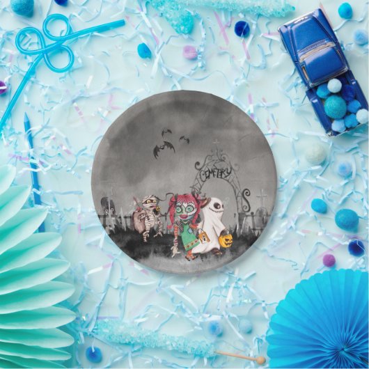 Trick oder behandelnde Halloween-Papierplatte Pappteller (Party)