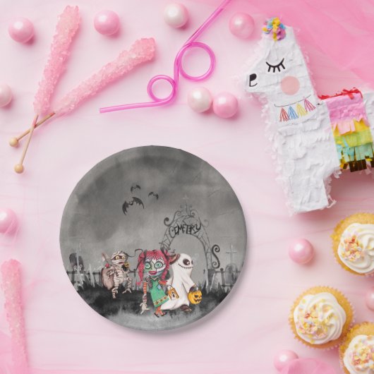Trick oder behandelnde Halloween-Papierplatte Pappteller (Party)