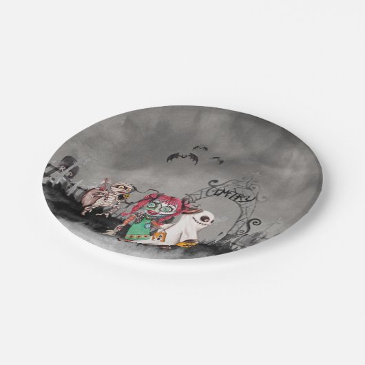 Trick oder behandelnde Halloween-Papierplatte Pappteller (Schrägansicht)