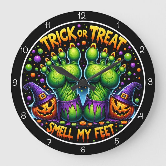 Trick oder behandelt riechen meine Füße Große Wanduhr (Vorderseite)