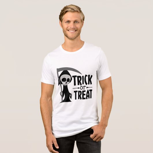 Trick oder behandelte grimmige Sensenmann | Hallow Tri-Blend Shirt (Vorderseite voll)
