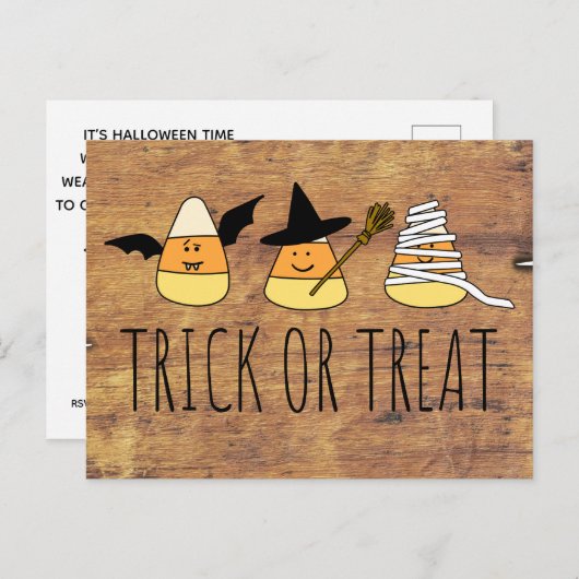 Trick oder Behandlung Candy Corn Einladung Postkar Postkarte (Vorne/Hinten)