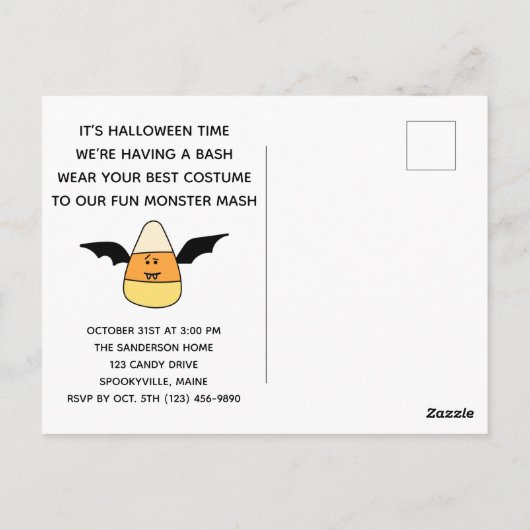 Trick oder Behandlung Candy Corn Einladung Postkar Postkarte (Rückseite)