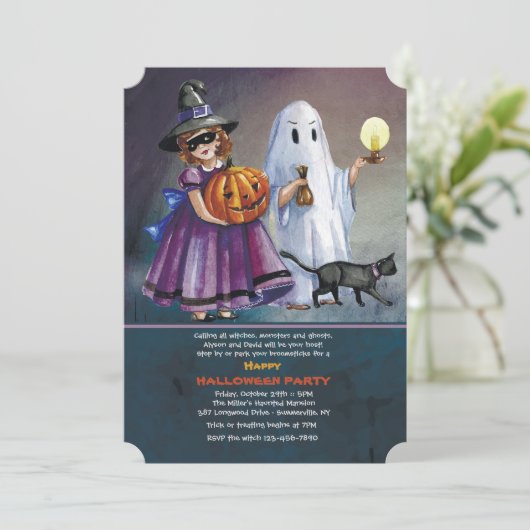 Trick oder Behandlung der Halloween-Einladung Einladung (Stehend Vorderseite)