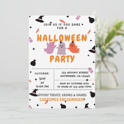 Trick oder Behandlung, Einladung von Halloween-Par (Stehend Vorderseite)