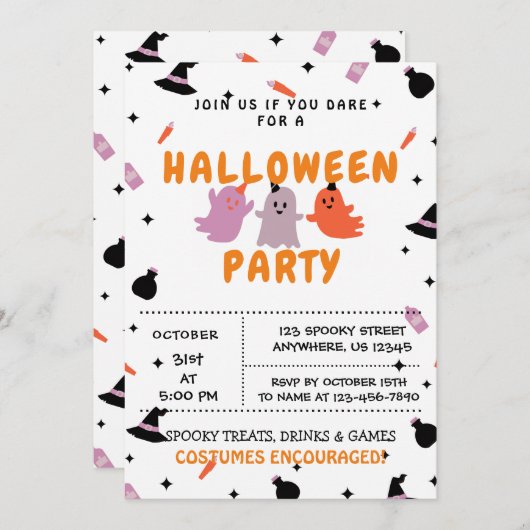 Trick oder Behandlung, Einladung von Halloween-Par (Vorne/Hinten)