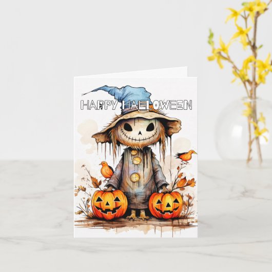 Trick oder Behandlung glücklicher Halloween-Scarec Karte (Gelbe Blume)