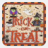 Trick oder Behandlung Halloween, das Monster-Inspi Quadratischer Aufkleber (Vorderseite)